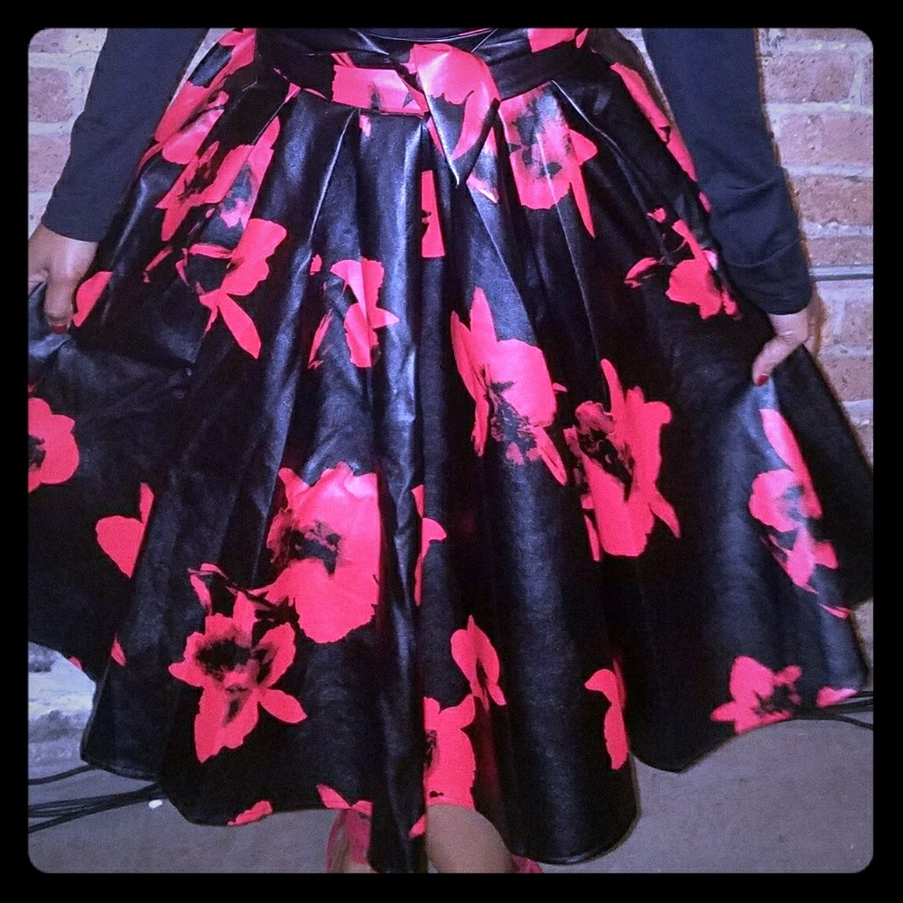 Leather flared skirt